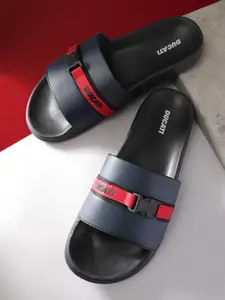 Ducati Men Striped Sliders with Buckle Detail