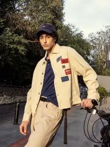 RARE RABBIT Men Tailored Typography Applique Cotton Casual Jacket