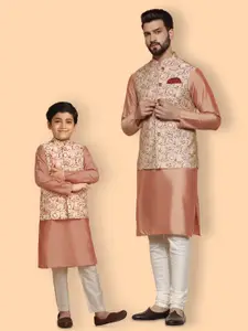 KISAH Mandarin Collar Straight Kurta With Churidar & Nehru Jacket