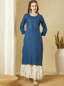 FASHOR Floral Embroidered Sequinned Straight Kurta