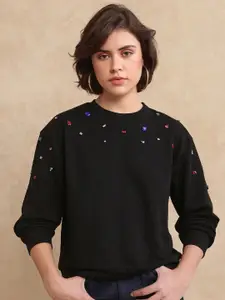 RAREISM Women Embellished Round Neck Sweatshirt