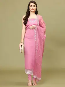 Meena Bazaar Embroidered Beads & Stones Chinon Unstitched Dress Material