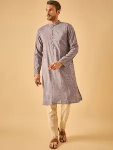 House of Pataudi Geometric Printed Mandarin Collar Straight Kurta