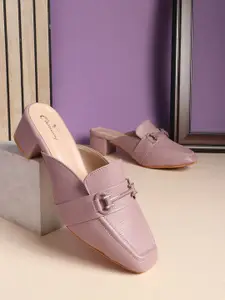 CHINRAAG Women Square Toe Block Sandals with Buckle