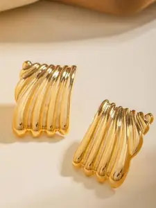 SUBHAGALANKAR Gold-Plated Stainless Steel Square Patties Shaped Drop Earrings