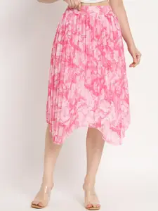 NUEVOSDAMAS Women Printed Pleated Georgette A-Line Skirt
