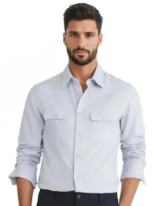 RARE RABBIT Men Comfort Spread Collar Solid Cotton Formal Shirt