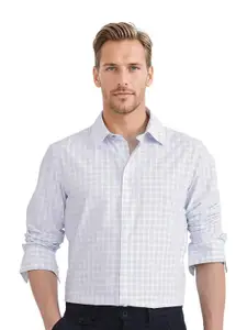 RARE RABBIT Men Comfort Fit Spread Collar Micro Checked Cotton Formal Shirt