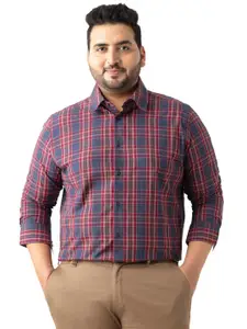 RARE RABBIT Men Comfort Fit Spread Collar Tartan Checked Cotton Formal Shirt