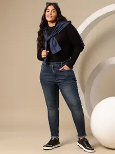 Sztori Plus Size Women Mid-Rise Light Fade Stretchable Skinny Fit Jeans