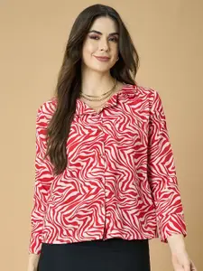 Fashfun Women Cuban Collar Abstract Printed Casual Shirt