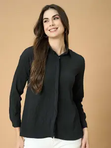 Fashfun Women Spread Collar Textured Casual Shirt