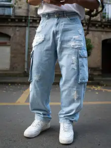 Powerlook Men Baggy Fit Distressed Cotton Cargo Jeans