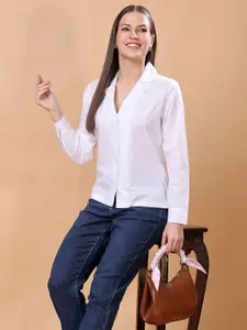 SCORPIUS Women Classic Cuban Collar Solid Cotton Formal Shirt