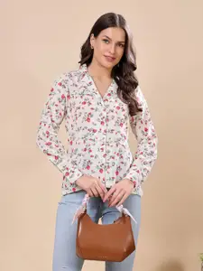 SCORPIUS Women Classic Fit Cuban Collar Floral Printed Cotton Formal Shirt