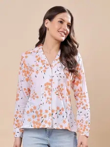 SCORPIUS Women Classic Cuban Collar Floral Printed Cotton Formal Shirt