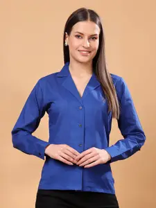 SCORPIUS Women Classic Fit Cuban Collar Solid Cotton Formal Shirt