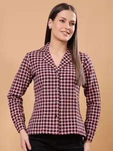 SCORPIUS Women Classic Cuban Collar Gingham Checked Cotton Formal Shirt