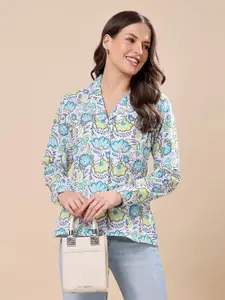 SCORPIUS Women Regular Fit Cuban Collar Floral Printed Formal Shirt