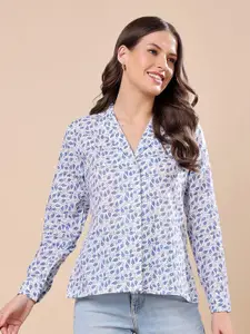 SCORPIUS Women Classic Cuban Collar Floral Printed Cotton Formal Shirt