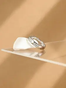 TOUCH925 Men Pure Silver Cubic Zirconia Studded Classy Adjustable Finger Ring