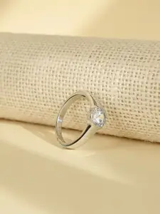 TOUCH925 Men 925 Pure Silver Cubic Zirconia Stone Studded Adjustable Finger Ring