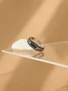 TOUCH925 Men 925 Pure Silver Cubic Zirconia Stone Studded Bohemian Finger Ring