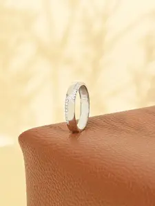 TOUCH925 Men Pure Silver Cubic Zirconia Studded Adjustable Finger Ring