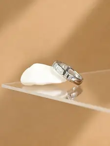 TOUCH925 Men 925 Pure Silver Cubic Zirconia Stone Studded Adjustable Finger Ring