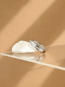 TOUCH925 Men Pure Silver Cubic Zircon Four-Stone Finger Ring