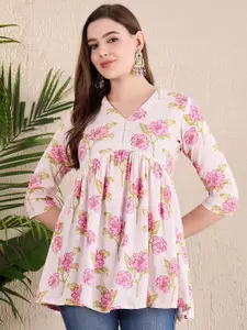 Anouk Ethnic Motifs Printed V-Neck Pleated Short Kurti