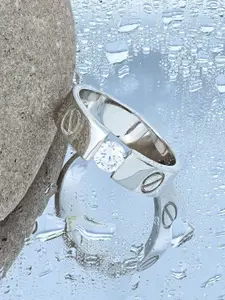 TOUCH925 Men 925 Pure Silver Cubic Zircon Stone Studded Statement Finger Ring