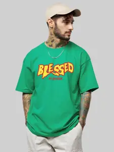 Leotude Typography Printed Round Neck Cotton Oversized Fit T-shirt