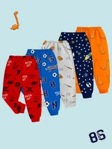 KUCHIPOO Boys Pack Of 5 Printed Mid-Rise Joggers