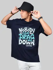 Leotude Men Typography Printed Round Neck Cotton Relaxed Fit T-shirt