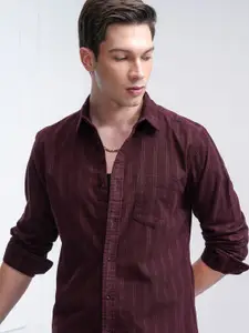 HIGHLANDER Men Corduroy Textured Striped Casual Shirt