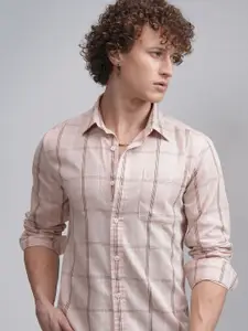 HIGHLANDER Men Spread Collar Checked Cotton Slim Fit Casual Shirt