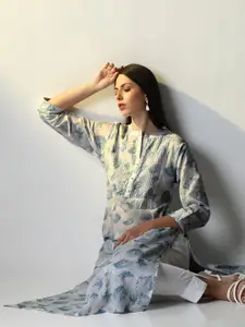 SHOWOFF Abstract Printed Cotton A Line Kurta