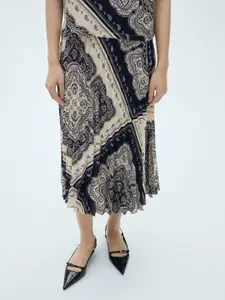 MANGO Ethnic Motif Printed Accordion Pleats Midi Skirt
