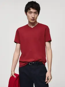 MANGO MAN V-Neck Pure Cotton Slim Fit T-shirt