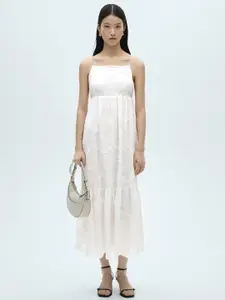 MANGO Floral Embroidered Pure Cotton A-Line Midi Dress