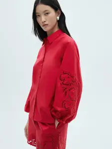 MANGO Floral Lace Insert Casual Shirt