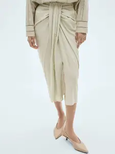 MANGO Draped Midi Skirt