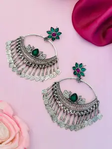 Sangria German Silver-Plated Stone-Studded Drop Earrings