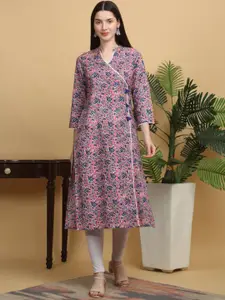 KALINI Floral Printed Gotta Patti Mandarin Collar Cotton Straight Kurta