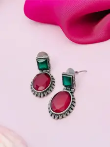 Sangria Silver-Plated Stone-Studded Classic Drop Earrings