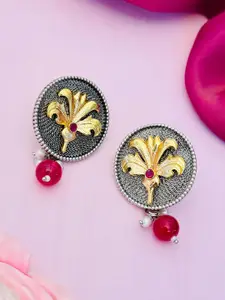 Sangria German Silver-Plated Stone Studded Drop Earrings