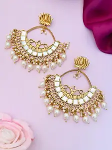 Sangria Gold -Plated Stones Studded & Beaded Contemporary Drop Earrings