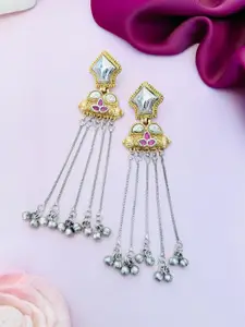 Sangria Silver-Plated Stones Studded Classic Drop Earrings