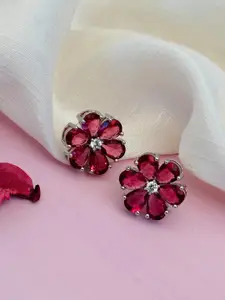 Sangria Silver-Plated AD Studded Studs Earrings